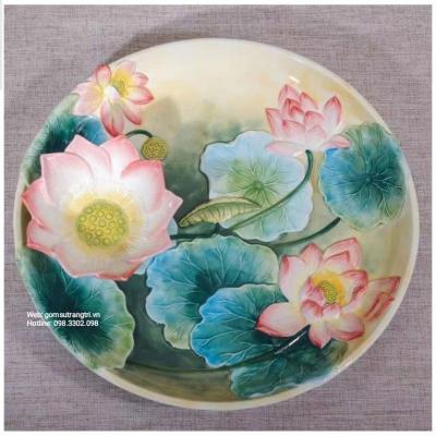 BÌNH THỦ CÔNG ĐẮP NỔI HOA SEN